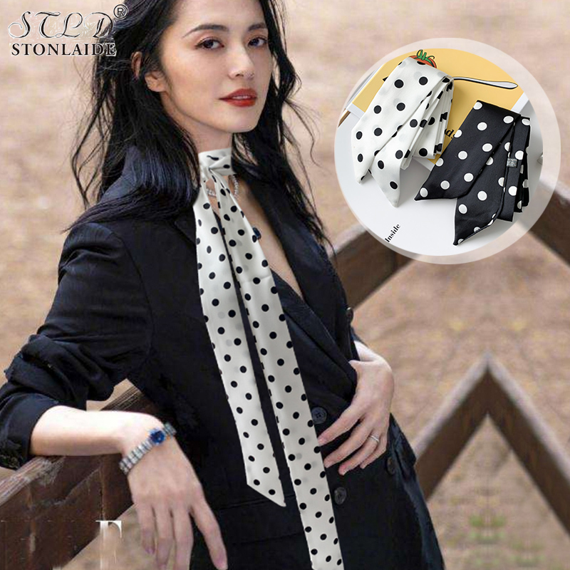 Women Bags Polene - Polka Dot ขนาดเล็กซาตินผ้าไหมยาวผ้าพันคอผู้หญิงแคบ Neckerchief เกาหลี All-Match