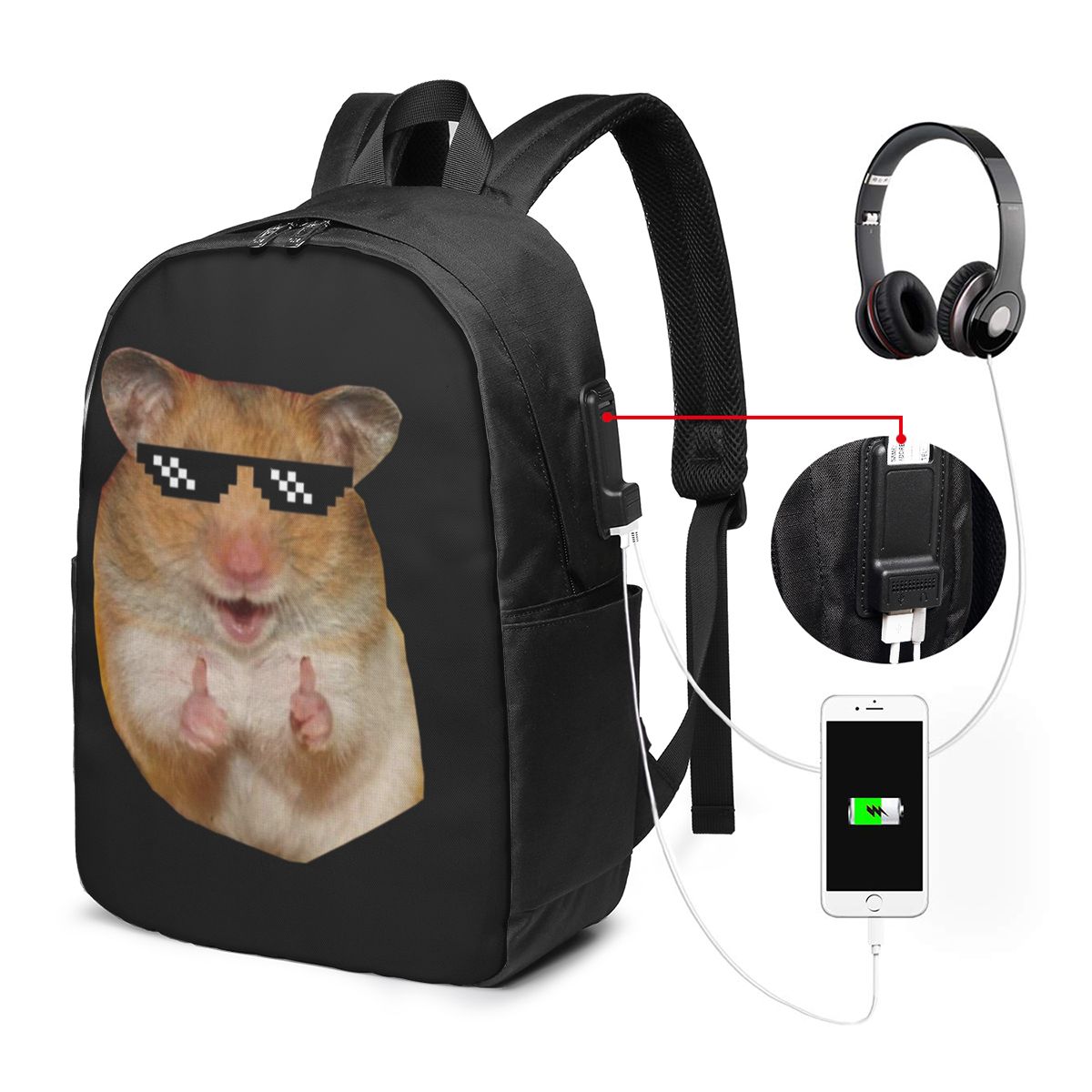 Women Bags For Laptop - กระเป๋าเป้สะพายหลังลายหนูแฮมสเตอร์ตลกๆ กระเป๋าใส่โน้ตบุ๊ค กระเป๋าคอมพิวเตอร์ กระเป๋านักเรียน กระเป๋าสะพายไหล่สำหรับผู้ชายและผู้หญิง