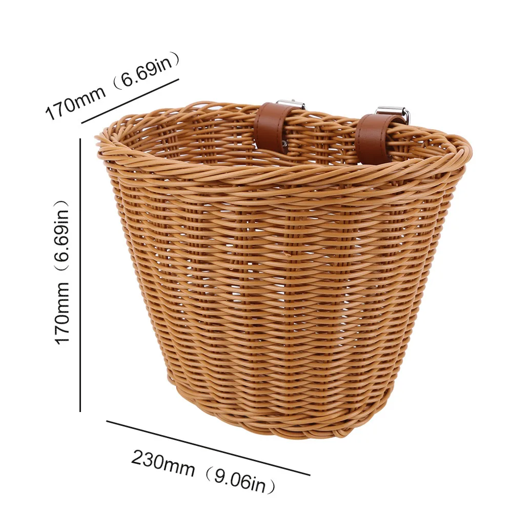 Basket Bag Wicker - ตะกร้าจักรยานเลียนแบบหวายที่ถอดออกได้พร้อมสายหนัง ตะกร้าจักรยานขนาดเล็กทอมือ ตะกร้าจักรยานเลียนแบบหวาย
