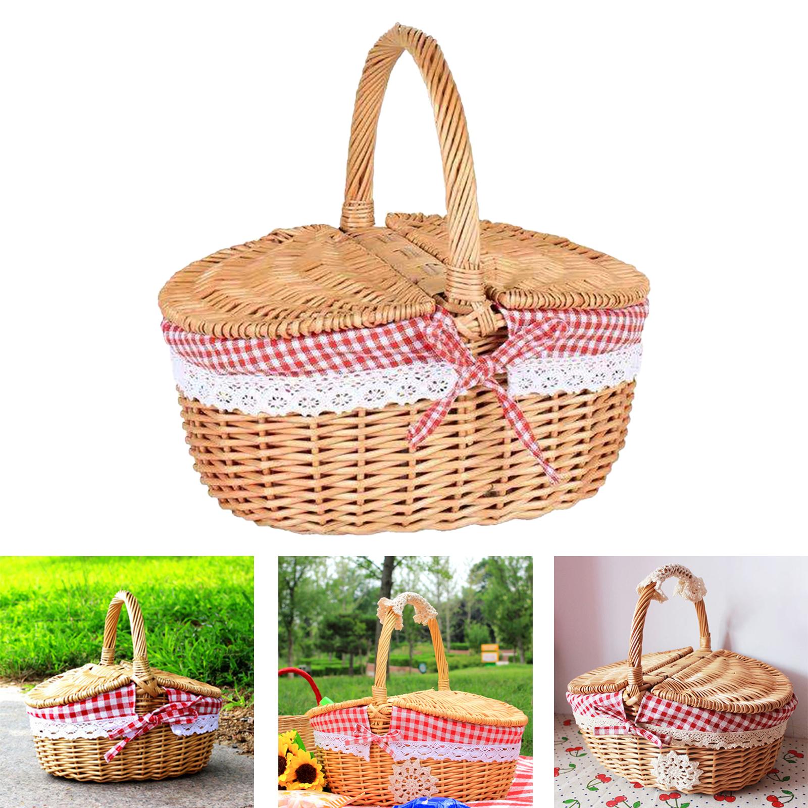 Basket Bag Wicker - ตะกร้าปิกนิกหวายทอมือพร้อมซับในล้างทําความสะอาดได้ ตะกร้าเก็บหวาย ตะกร้าเสิร์ฟสําหรับเดินป่าตั้งแคมป์