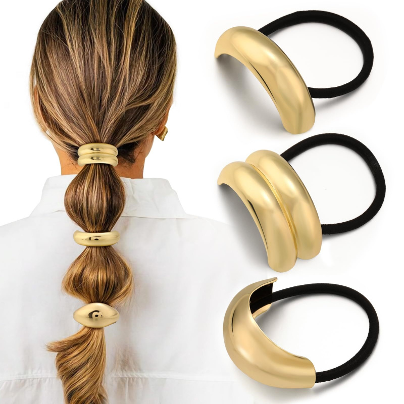 Women Bags Rack - ยางรัดผมโลหะโทนเย็นสไตล์มินิมอล 3 ชิ้น/ถุง สำหรับรวบผมหางม้า ดีไซน์ทันสมัย ยางรัดผมยืดหยุ่นสำหรับผู้หญิง