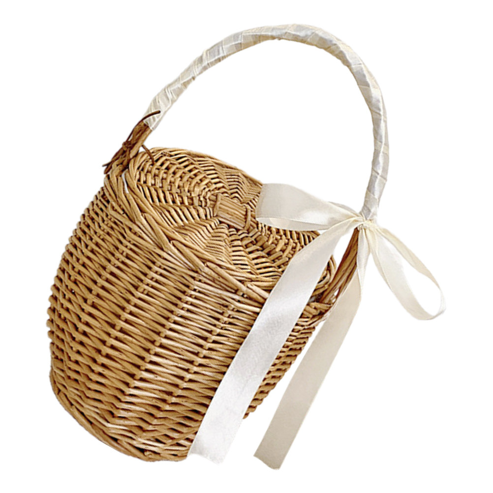 Basket Bag Wicker - ตะกร้าปิกนิกแบบถักสไตล์ฝรั่งเศสสำหรับใส่ผลไม้ ผัก ขนม ของว่าง สำหรับกิจกรรมกลางแจ้ง แคมป์ปิ้ง