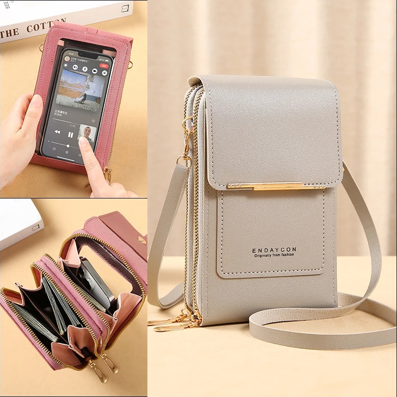 Women Bags Rack - Crazy กระเป๋าแฟชั่นหน้าจอสัมผัสล็อคกระเป๋าโทรศัพท์มือถือผู้หญิงโทรศัพท์มือถือผู้ถือบัตรกระเป๋าสะพายข้าง