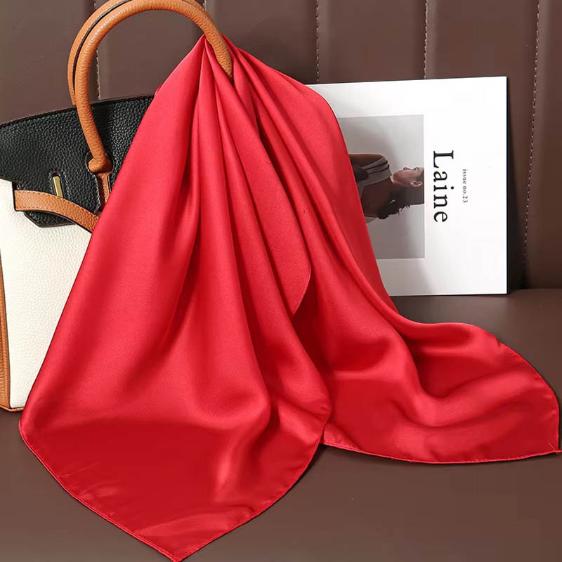 Women Bags For Office - ผ้าพันคอไหมสีพื้นหรูหรา ผ้าซาตินเนื้อนุ่มสำหรับผู้หญิง ใช้เป็นที่คาดผม ผ้าคลุมไหล่ ผ้าคลุมศีรษะ ผ้าพันคอสำหรับใส่ทำงาน