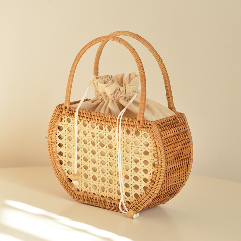 Basket Bag Wicker - Casual Hollow ตะกร้าหวายกระเป๋าหวายทอกระเป๋าถือผู้หญิง Handmade ฤดูร้อนชายหาดฟางกระเป๋าขนาดเล็กกระเป๋าบาหลี Tote