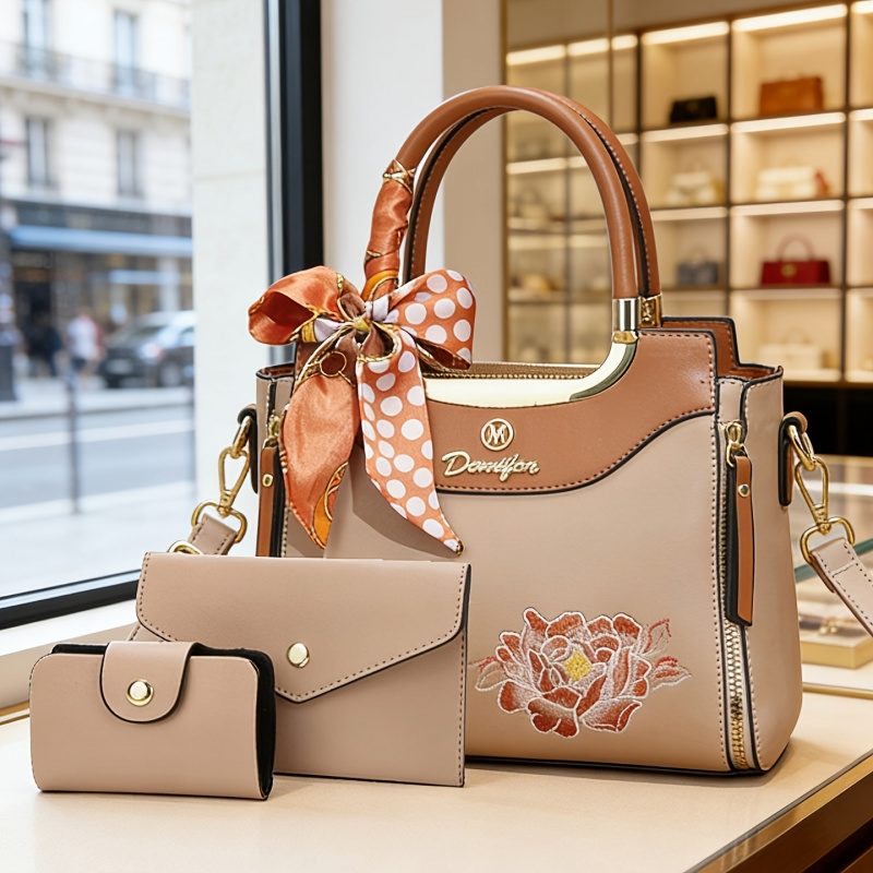 Women Bags For Office - ชุดกระเป๋าถือปักลายคุณภาพสูง 3 ใบ เหมาะสำหรับใช้ในชีวิตประจำวัน ออกเดท และใช้ในออฟฟิศ