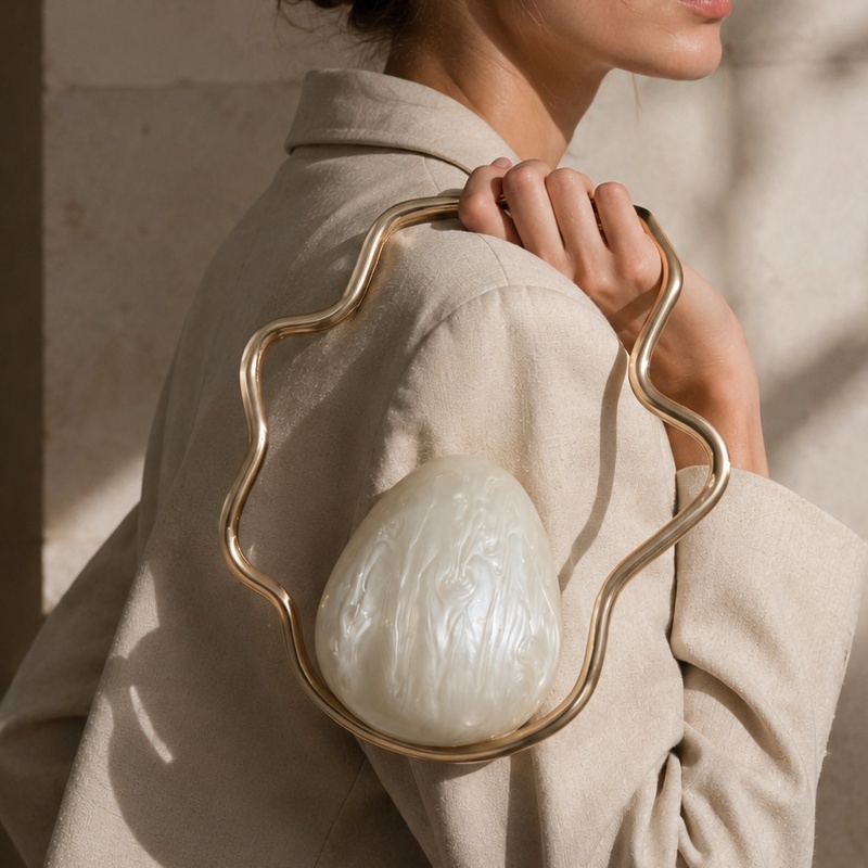 Clutch Bag Evening - กระเป๋าคลัทช์อะคริลิคทรงไข่ขนาดเล็กสำหรับผู้หญิง กระเป๋าถือออกงานกลางคืนประดับมุกน่ารักพร้อมกรอบสีทองสำหรับงานแต่งงาน กระเป๋าถือหรูหราและกระเป๋าถือดีไซเนอร์