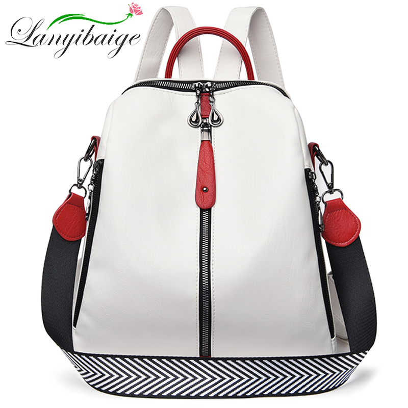 Women Bags Rack - กระเป๋าเป้แฟชั่นผู้หญิงกระเป๋าสะพายหลังหนังแท้นุ่มสีขาวคุณภาพสูงเดินทางกระเป๋าเป้สะพายหลังโรงเรียนกระเป๋าเป้สำหรับเด็กหญิง SAC A DOS ขายดี