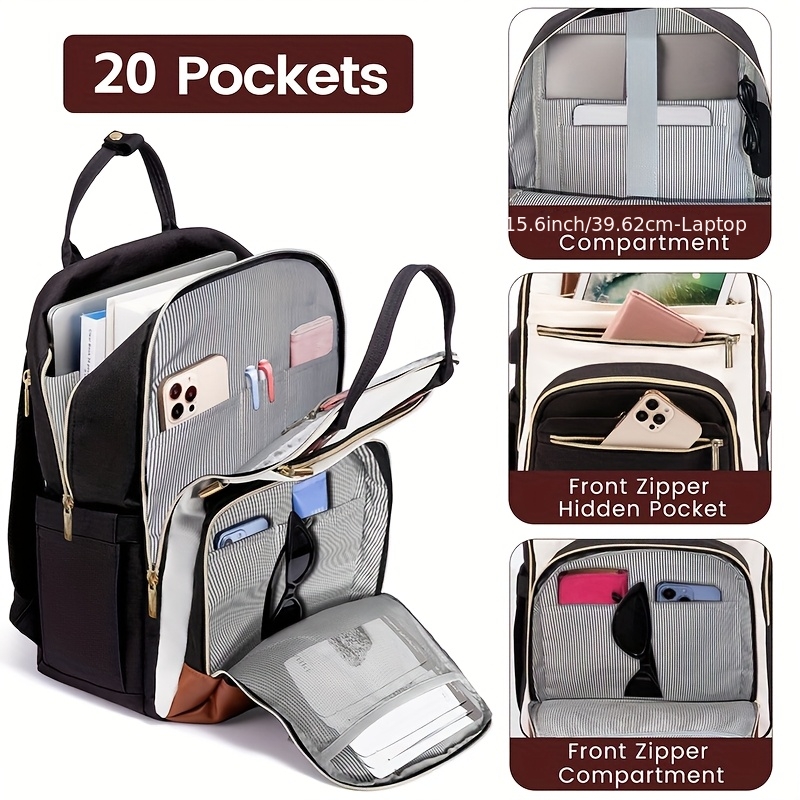 Women Bags For Laptop - กระเป๋าเป้สะพายหลังสำหรับผู้หญิงแบบสองสี กันน้ำ น่ารัก เหมาะสำหรับเดินทางและทำงาน พร้อมซิปสีทอง ใส่โน้ตบุ๊คขนาด