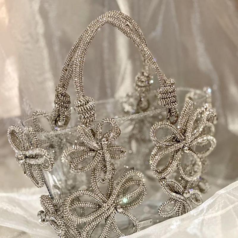 Women Bags Rack - High End ขุนนางแบรนด์หรูฝังเพชรภาษาฝรั่งเศสคําแบบพกพาผู้หญิงกระเป๋าเพชรดอกไม้ตะกร้าผักกระเป๋ากระเป๋าถือ