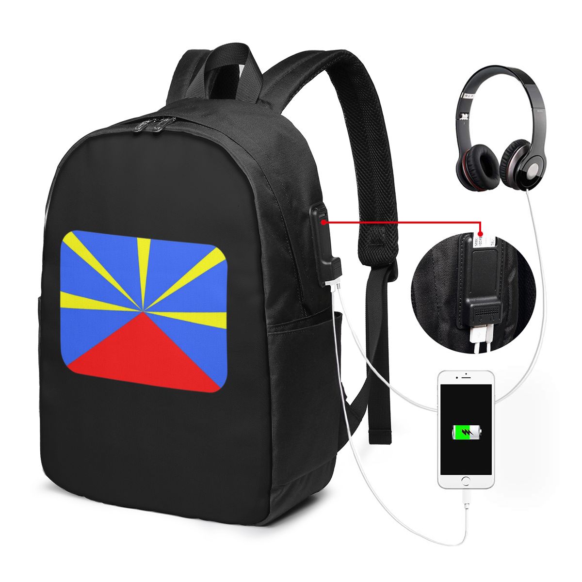 Women Bags For Laptop - 974 เรอูนียงไอส์แลนด์ แฟล็ก แบ็คแพ็ค กระเป๋าใส่โน๊ตบุ๊ค กระเป๋าคอมพิวเตอร์