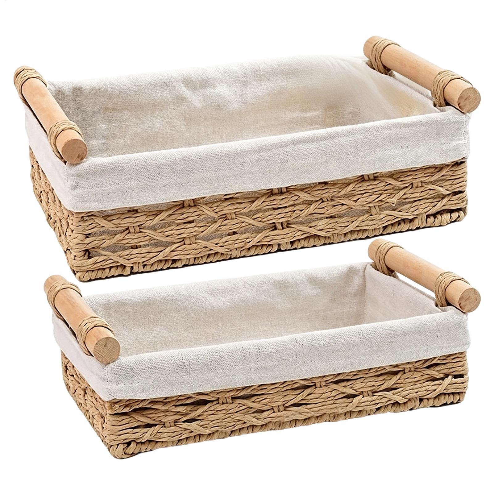 Basket Bag Wicker - ตะกร้าเก็บของพร้อมหูจับและแผ่นรอง, กล่องจัดระเบียบตกแต่งสำหรับรีโมทคอนโทรลบนโต๊ะ, ถาดจัดระเบียบบนเคาน์เตอร์สำหรับใช้ในบ้าน