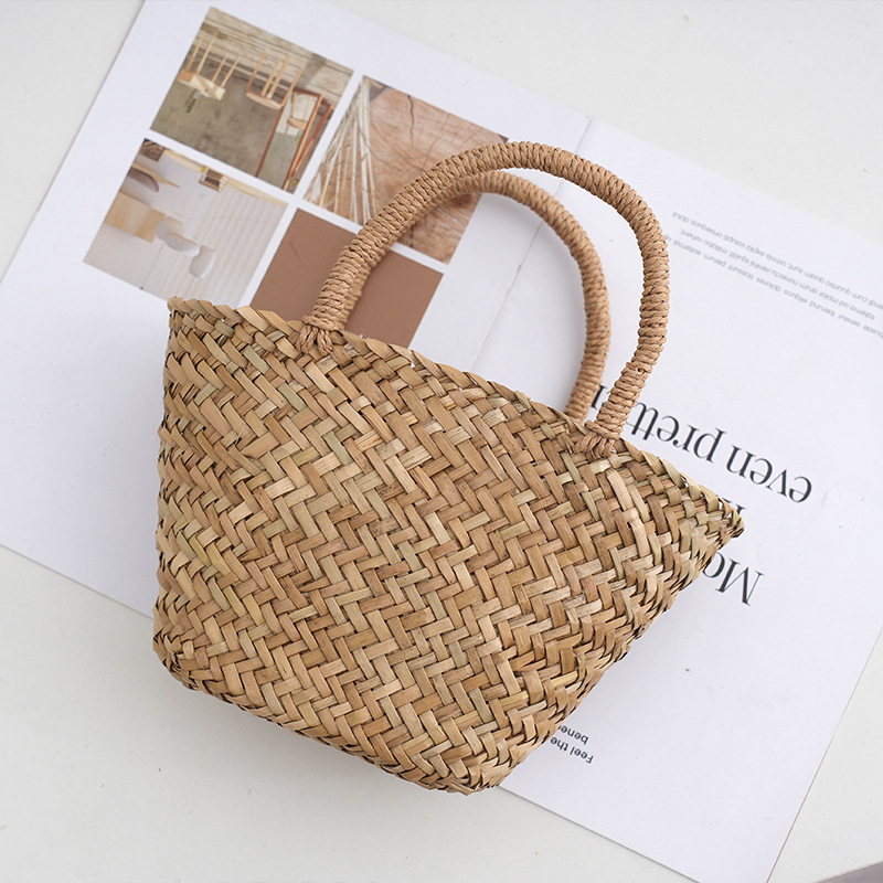 Basket Bag Wicker - กระเป๋าหวายตะกร้าสานโบฮีเมียนใบเล็กสำหรับผู้หญิงกระเป๋าถือดีไซน์กระเป๋าชายหาดฟางกระเป๋าสาน