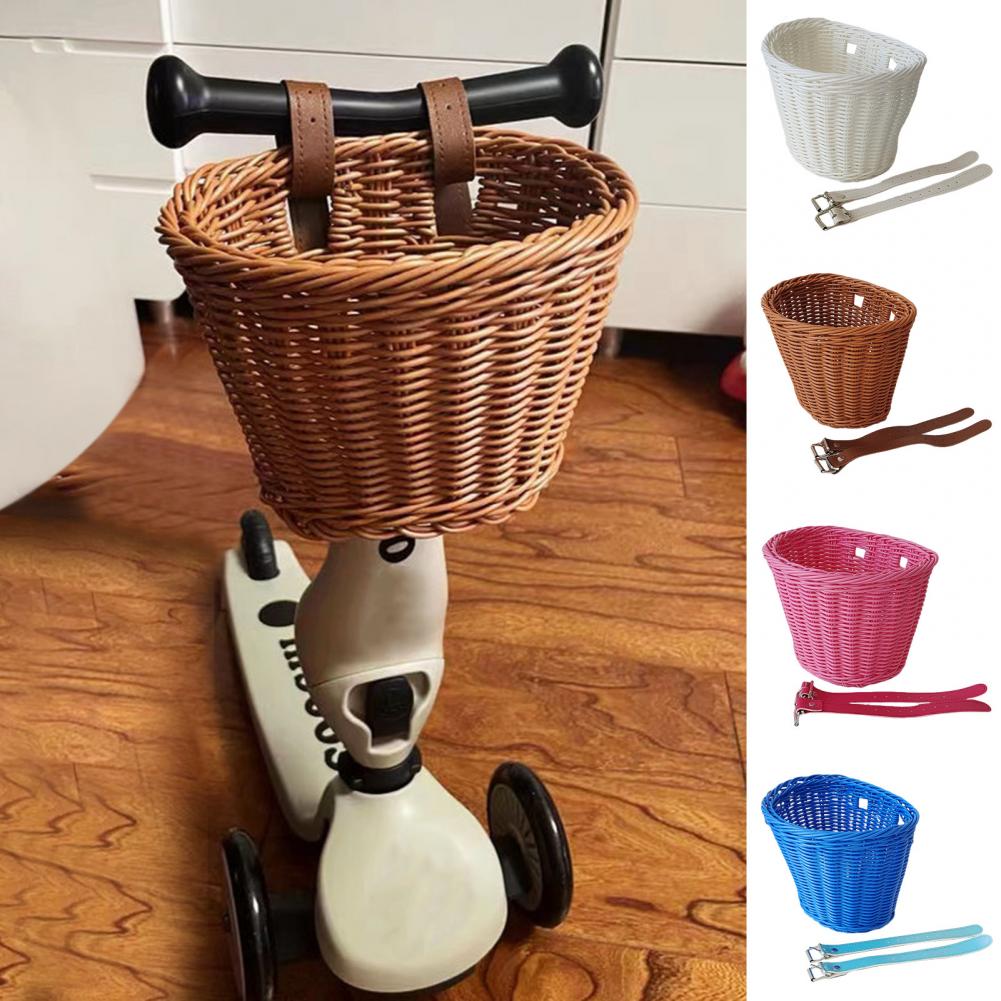 Basket Bag Wicker - ตะกร้าจักรยานหวายทอที่เก็บจักรยานด้านหน้าตะกร้ามือจับที่ถอดออกได้กันน้ําจักรยานกระจาดตะกร้าเด็กจักรยานC Arrierกระเป๋า