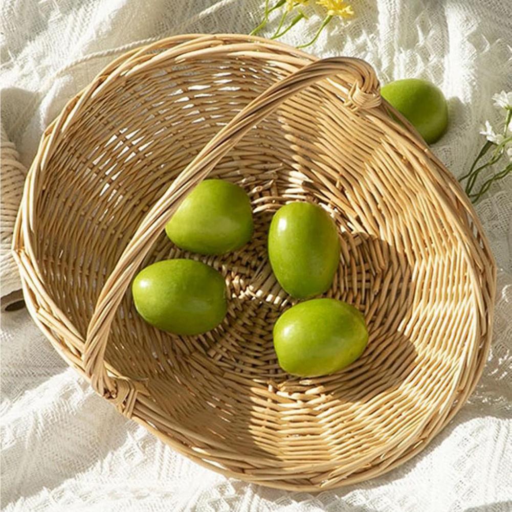 Basket Bag Wicker - ตะกร้าจัดระเบียบเคาน์เตอร์ครัว ตะกร้าหวายสานมือพร้อมหูหิ้ว ตะกร้าหวายสำหรับเก็บผลไม้และผัก