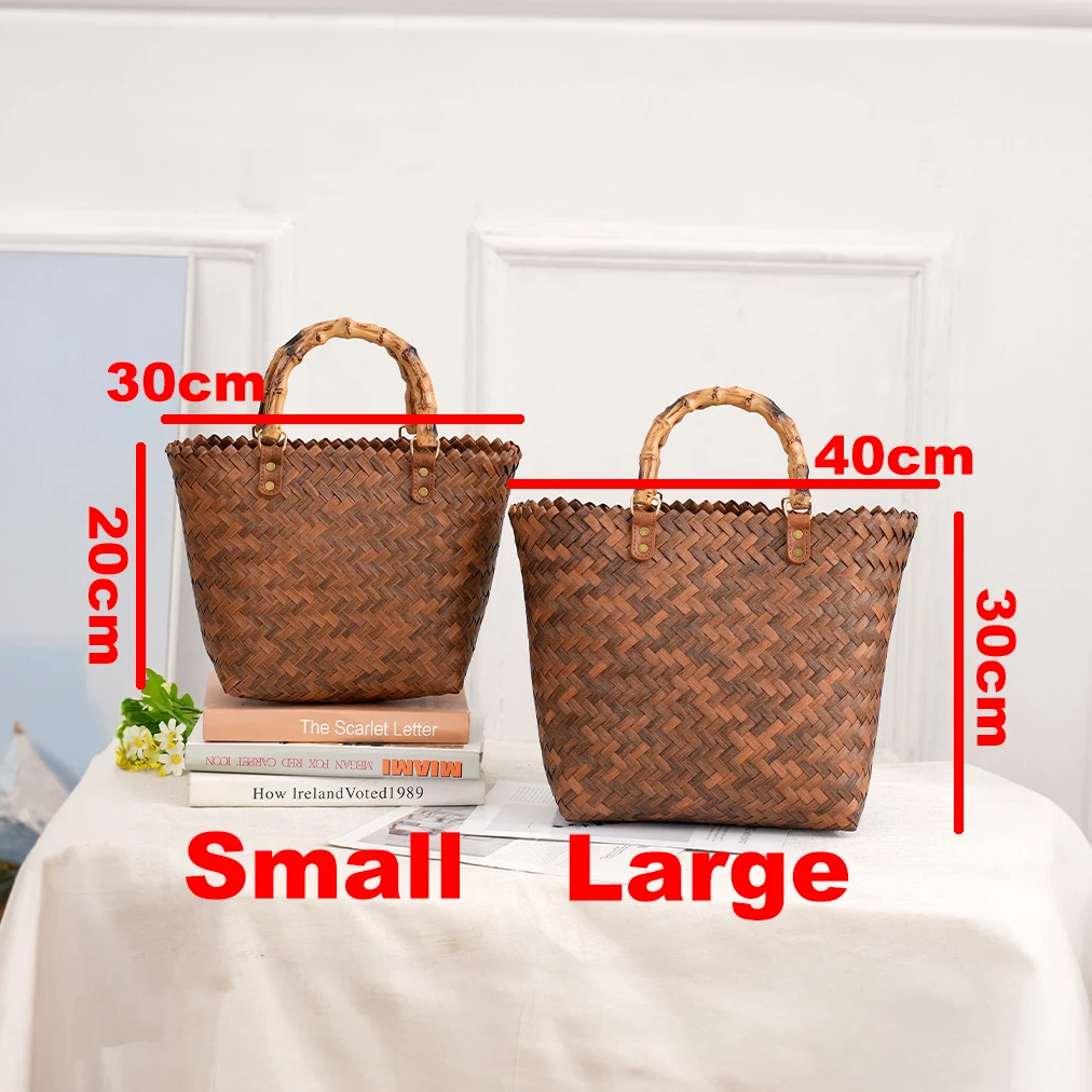 Vintage Bamboom Handle หวายผู้ - Basket Bag Wicker บทวิจารณ์และราคา
