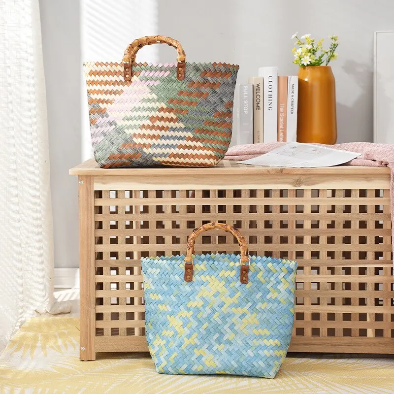 Vintage Bamboom Handle หวายผู้ - Basket Bag Wicker บทวิจารณ์และราคา