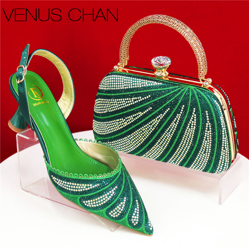 รองเท้าส้นสูงประดับคริสตัลสีเข - Women Bags Green บทวิจารณ์และราคา